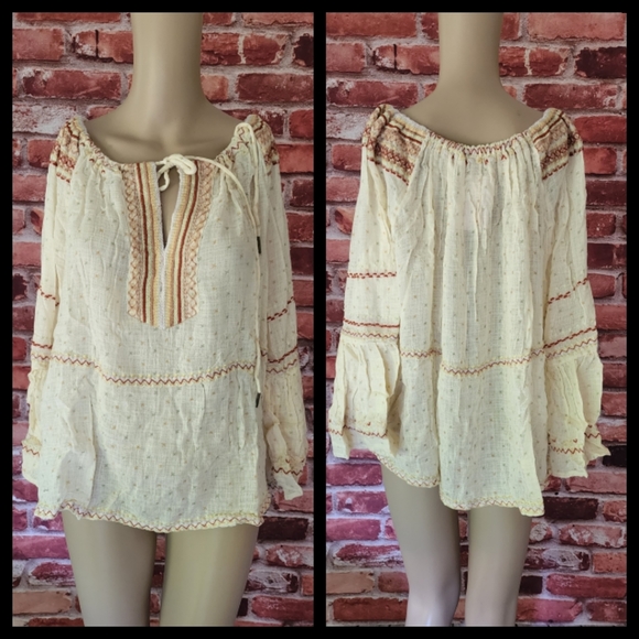 Free People Boho Talia Off Shoulder Blouse Medium NWT - Picture 6 of 7